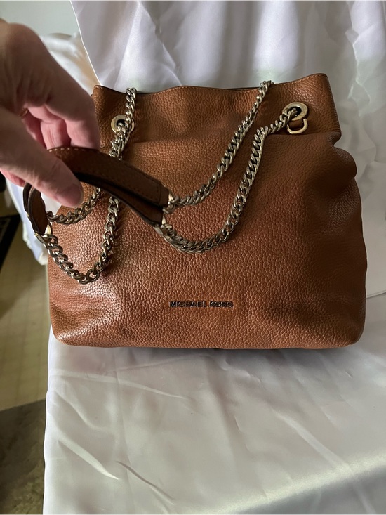Michael Kors Handbags - Michael Kors Cognac Pebbled Leather Crossbody Bag with Chain Straps